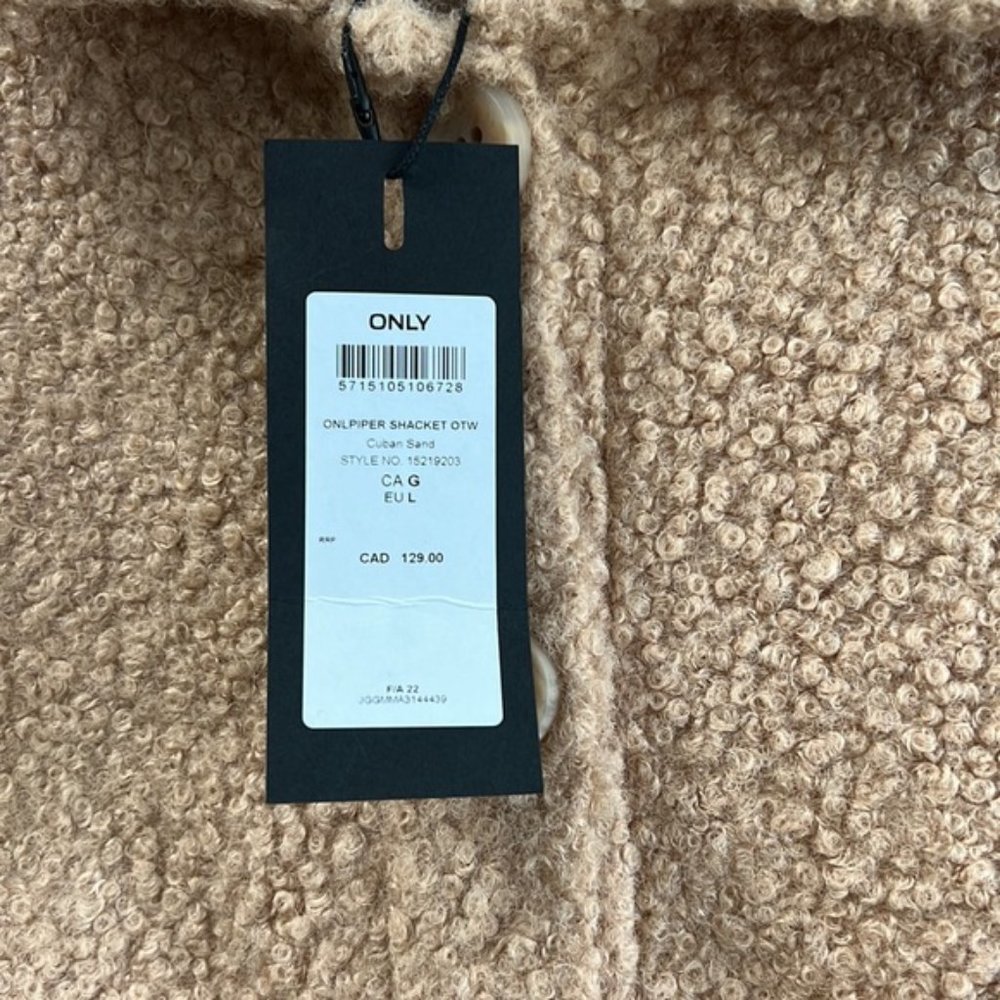 NWT Only Tan Teddy Style Long Sherpa Jacket Size Large - Picture 3 of 9